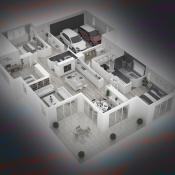 Home open floor plan model with code text