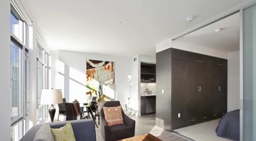 Example of an office space that has been renovated into a multifamily housing unit.