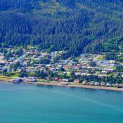 View of Alaskan neighborhood from the water