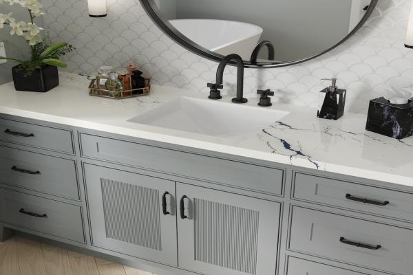 Reeded cabinet doors on bathroom vanity