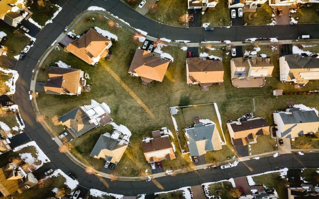 Aerial view of residential neighborhood