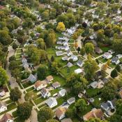 Aerial shot of neighborhood