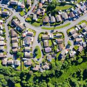 Aerial view of residential street