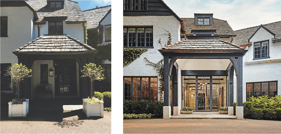 Before and after images of the modernized entryway to a 2023 BALA-winning project