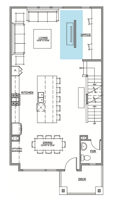 Floor plan in a 2023 BALA-winning townhouse designed by DTJ Design and built by Toll Brothers.