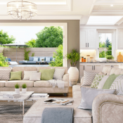 Bright, sunny open-plan home interior