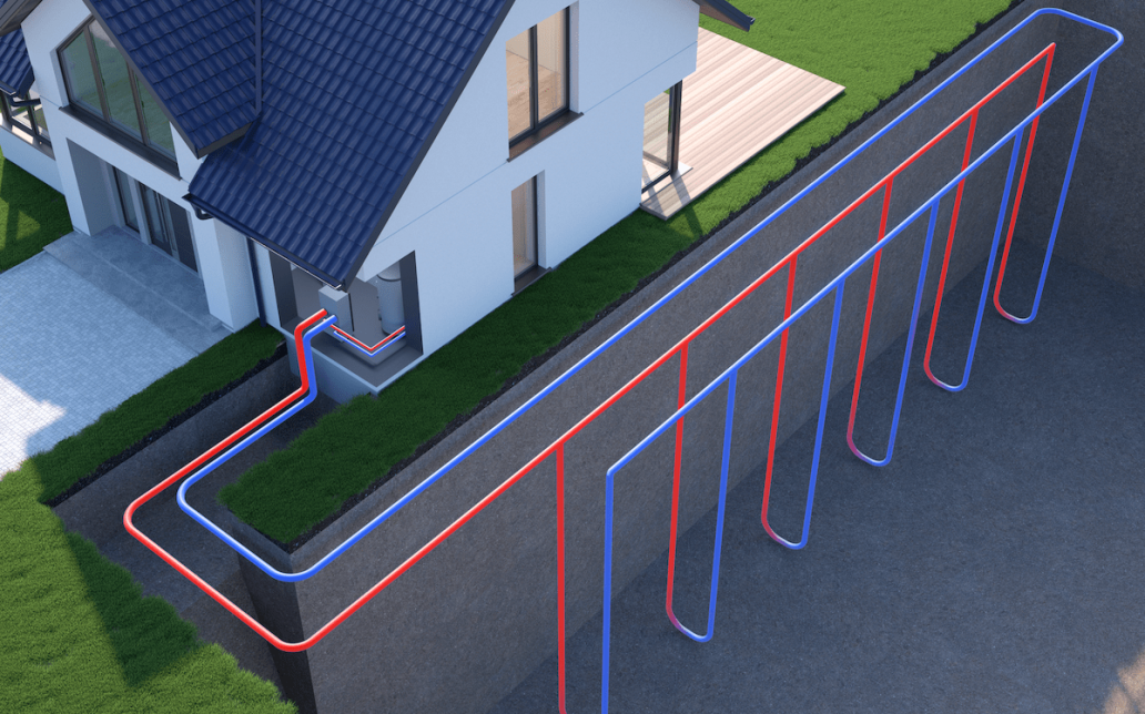 Cutaway view of a home's geothermal system