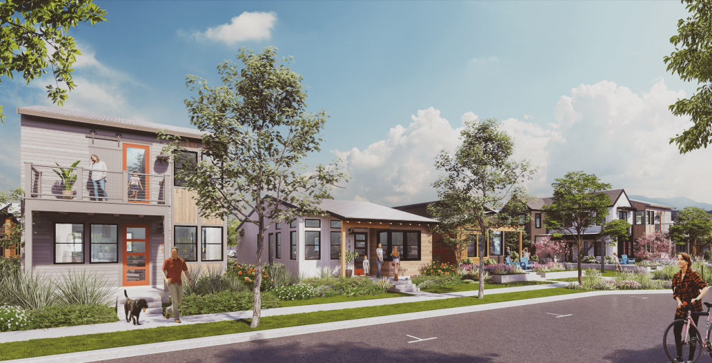 Exterior view of the Indigo Cottages detached starter homes by Dahlin Architecture | Planning | Interiors