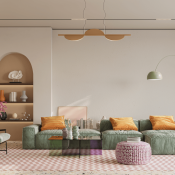 Bright, colorful, and comfortable interior celebrates the personal style of the homeowner