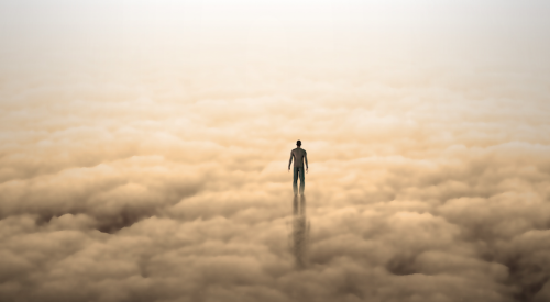 Illustration of man in clouds