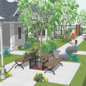 Rendering showing an exterior view of the 55+ Cottages design for single-family build-for-rent homes