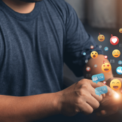 Man with smart phone using social media
